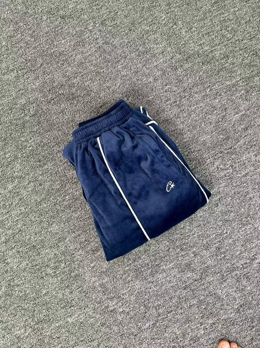 Calça Corteiz VVS Uptown Velour Track Navy