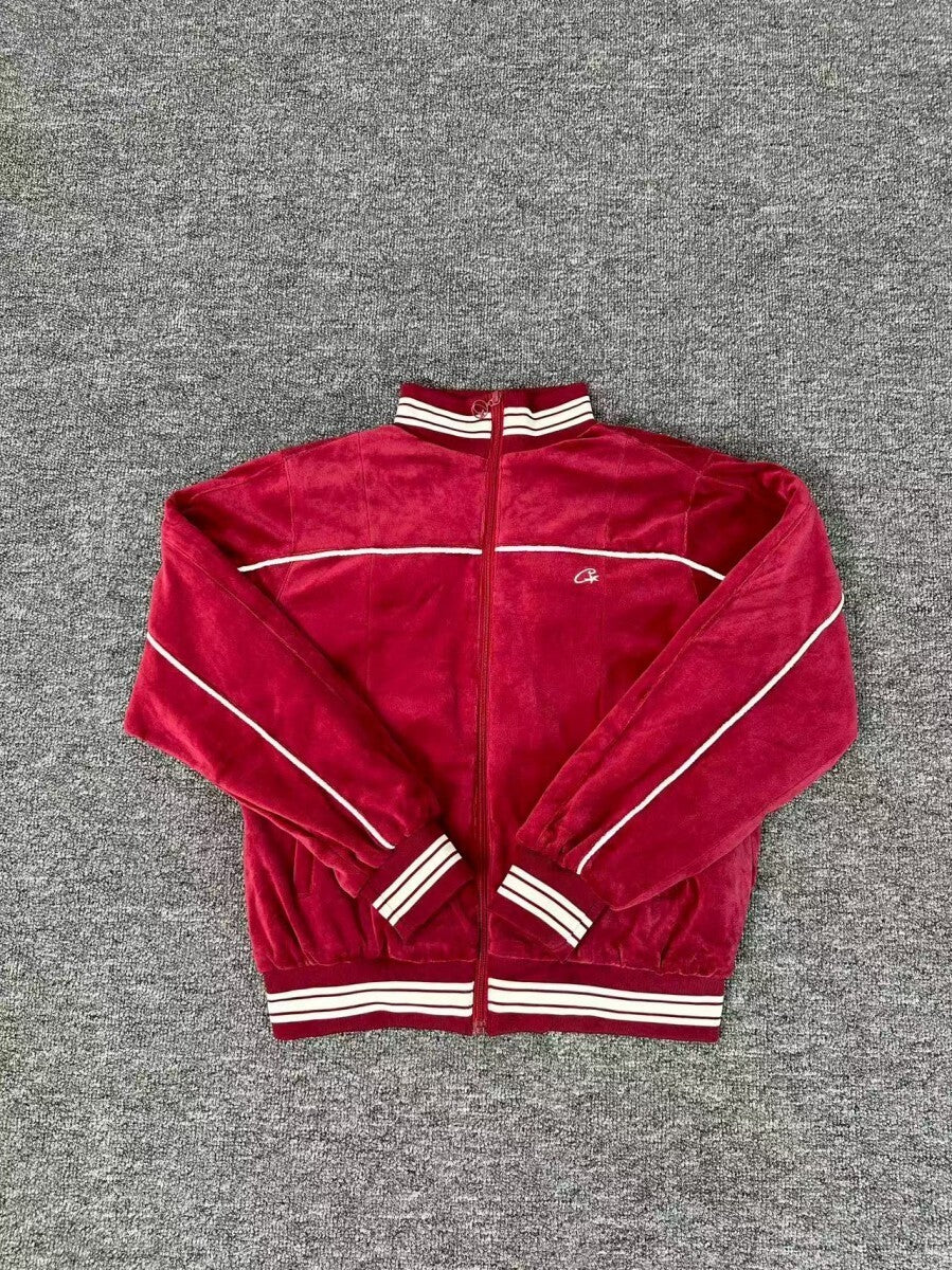 Jaqueta Corteiz VVS Uptown Velour Track Vermelha