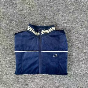 Jaqueta Corteiz VVS Uptown Velour Track Azul Marinho