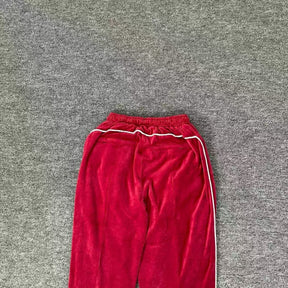 Calça Corteiz VVS Uptown Velour Track Vermelha