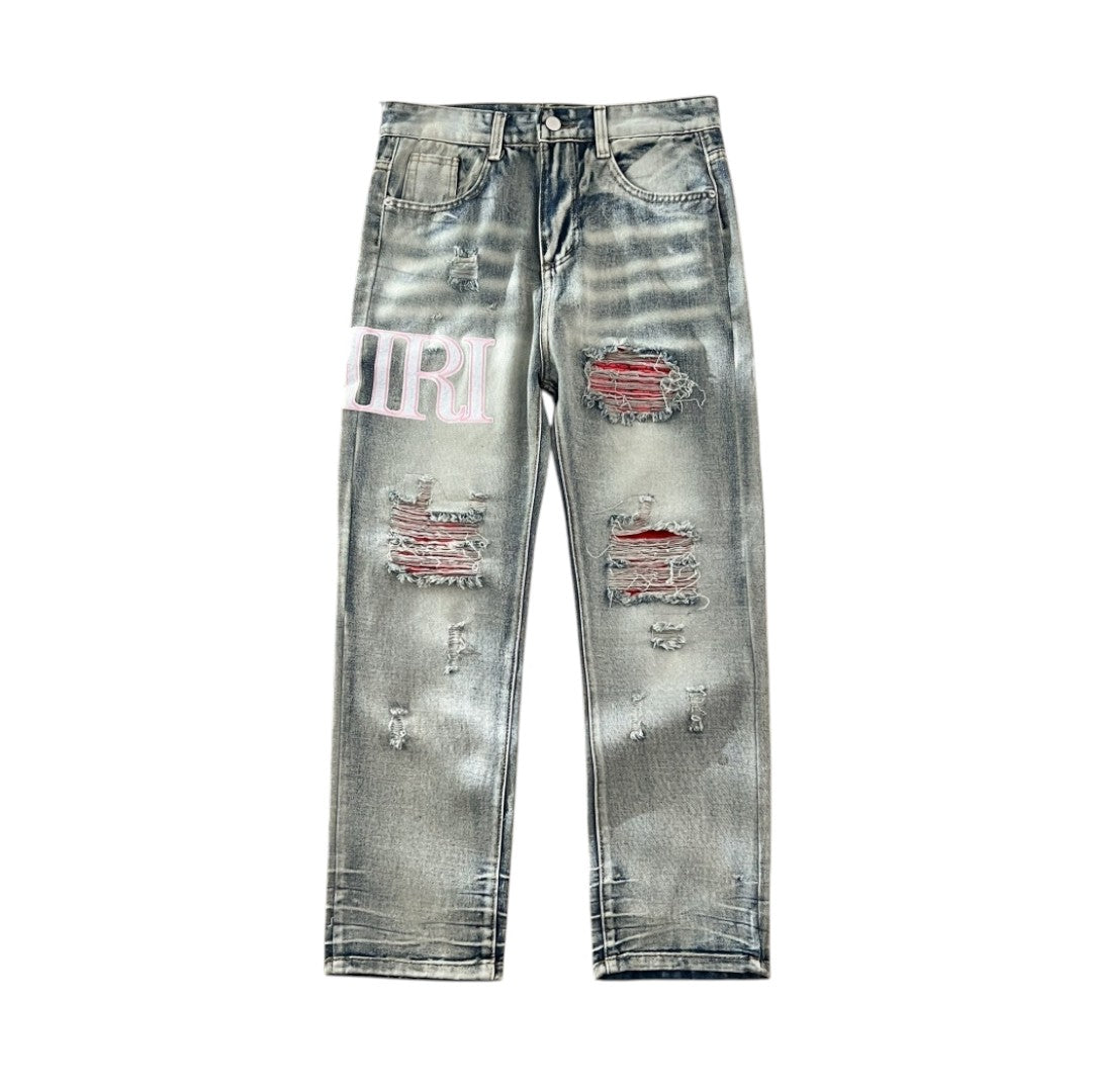 AMIRI Jeans Destroyed – Logo Rosa