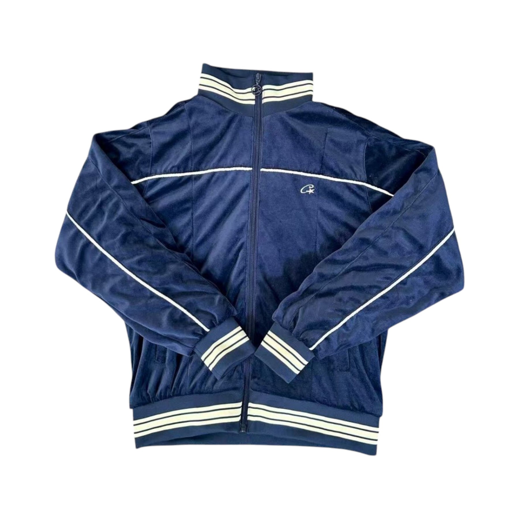 Jaqueta Corteiz VVS Uptown Velour Track Azul Marinho