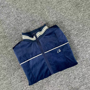 Jaqueta Corteiz VVS Uptown Velour Track Azul Marinho