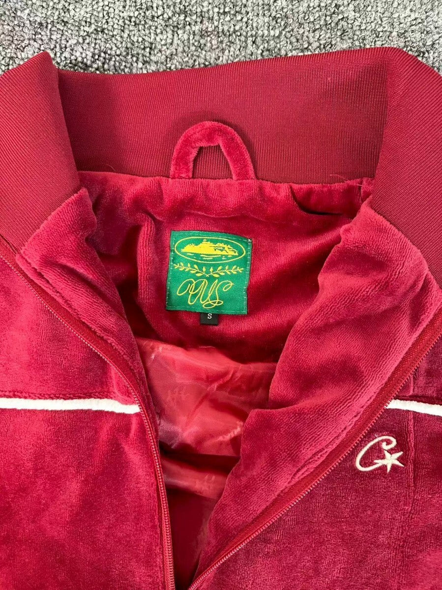 Jaqueta Corteiz VVS Uptown Velour Track Vermelha