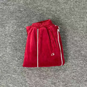 Calça Corteiz VVS Uptown Velour Track Vermelha